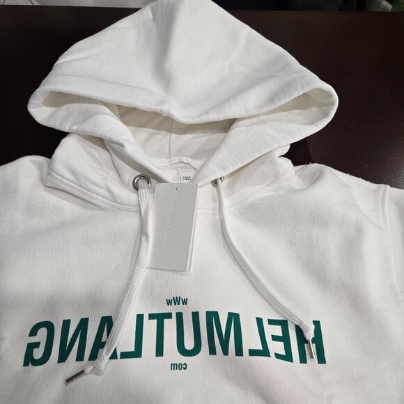 Helmut Lang Logo-Print Hooded Sweatshirt - Chalk White - Picture 11 of 12